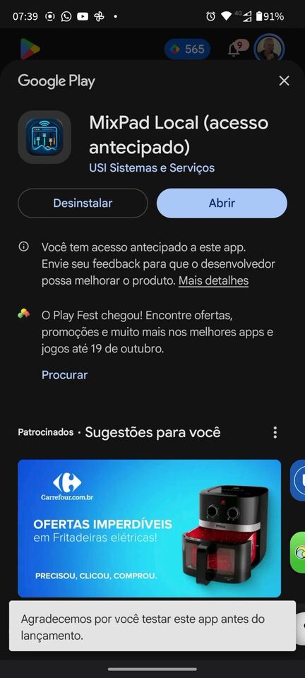 Miniatura do vídeo: MixPad Local aberto na Play Store